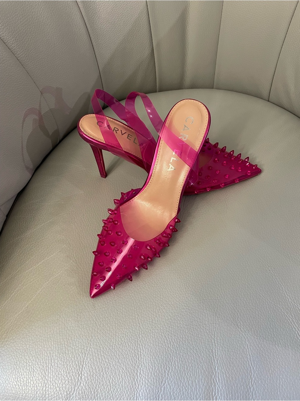 Carvela Pink Positano Vinyl Sling Back Studded Heels